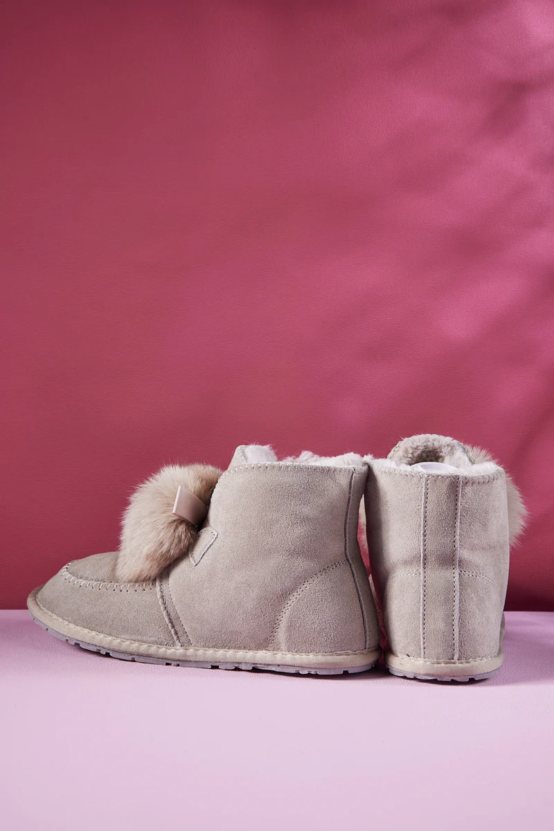 SMAIBULUN Ugg | Teddy Faux Fur Balls Suede Boot - Grey - Image 13