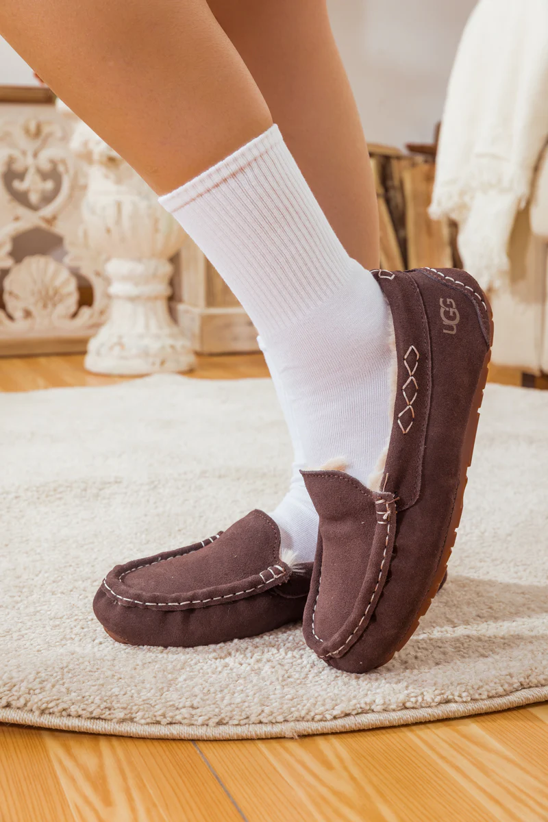 SMAIBULUN Ugg | WOOL LINED SUEDE MOCCASIN SLIPPER - BROWN - Image 3