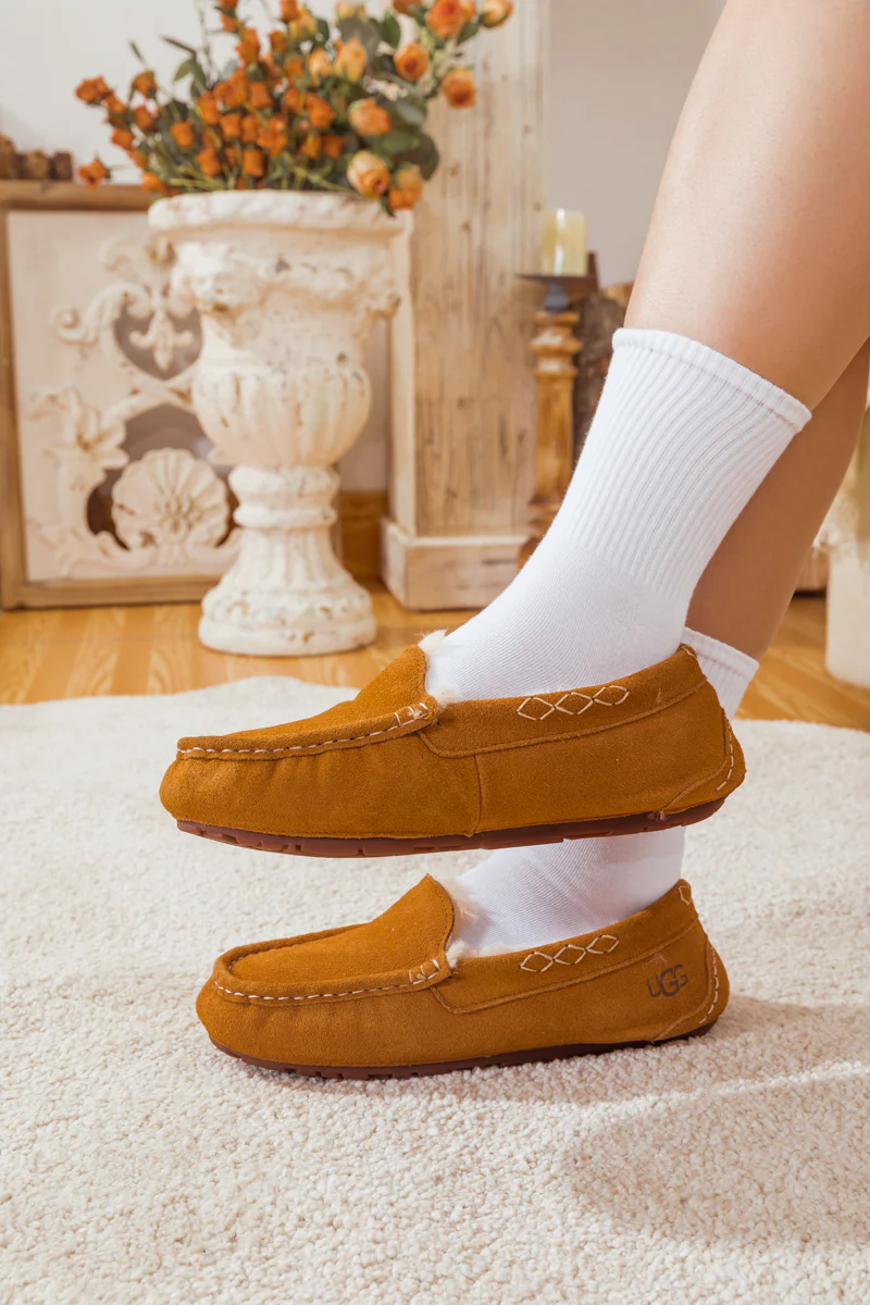 SMAIBULUN Ugg | WOOL LINED SUEDE MOCCASIN SLIPPER - CHESTNUT - Image 7