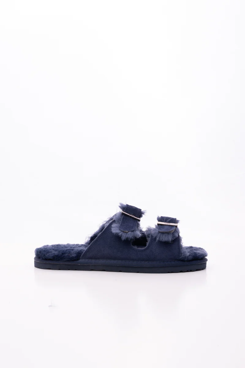 Smaibulun Ugg | Woolen Lined Double Strap Suede Sandal - Navy - Image 10