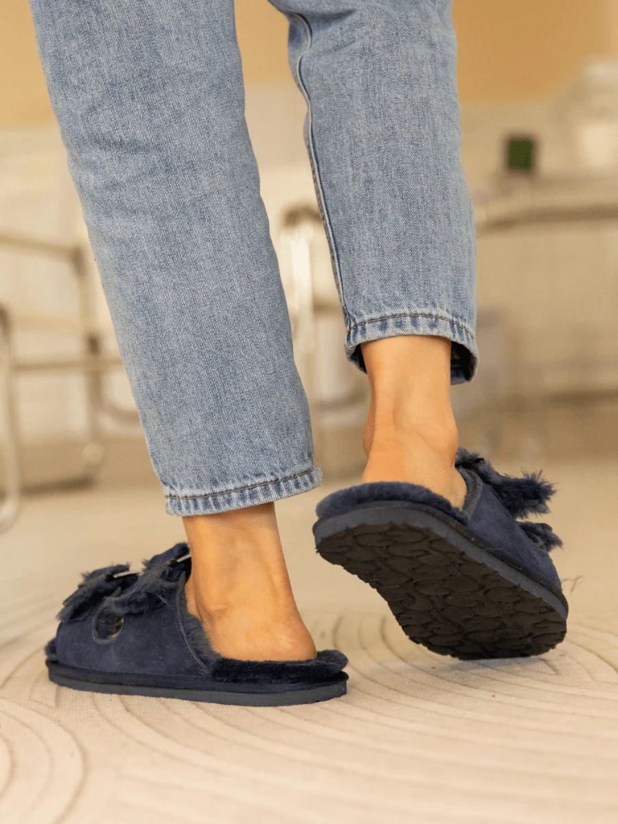 Smaibulun Ugg | Woolen Lined Double Strap Suede Sandal - Navy - Image 7