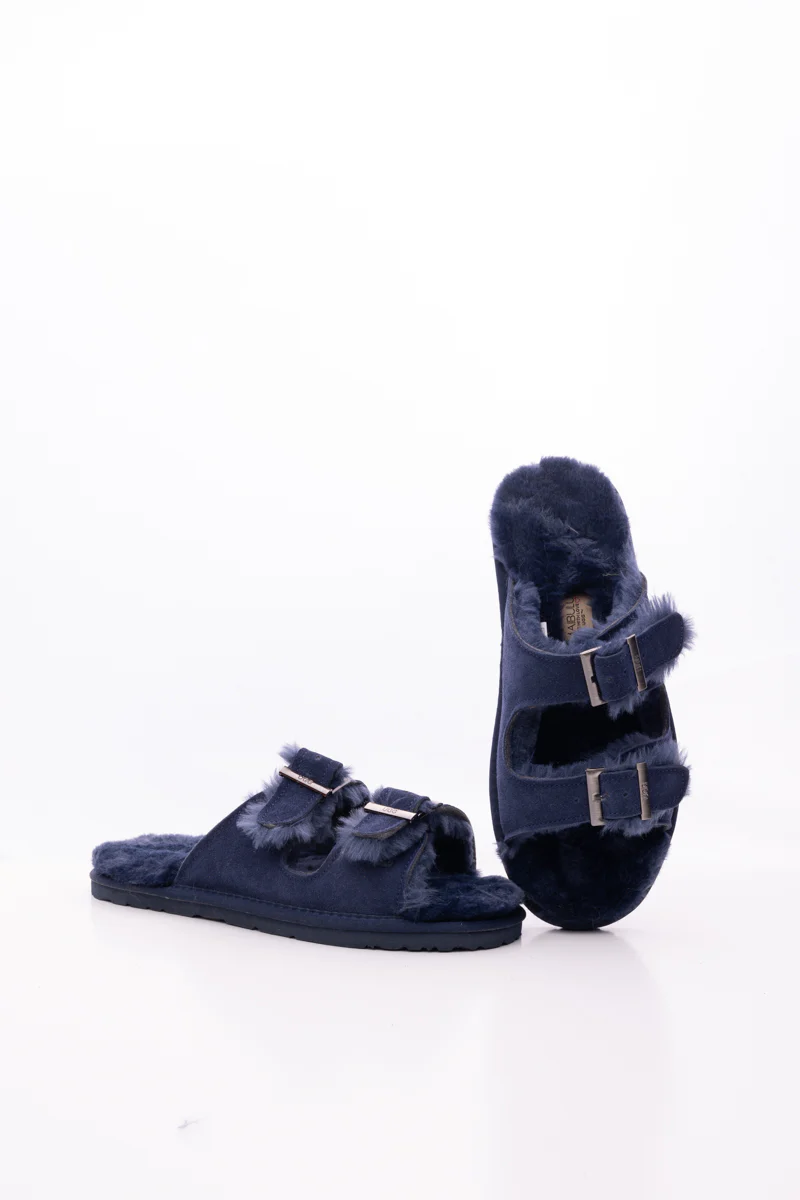 Smaibulun Ugg | Woolen Lined Double Strap Suede Sandal - Navy - Image 8