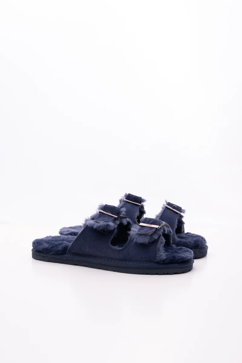 Smaibulun Ugg | Woolen Lined Double Strap Suede Sandal - Navy - Image 9