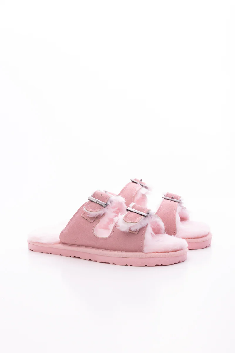 Smaibulun Ugg | Woolen Lined Double Strap Suede Sandal - Pink - Image 10