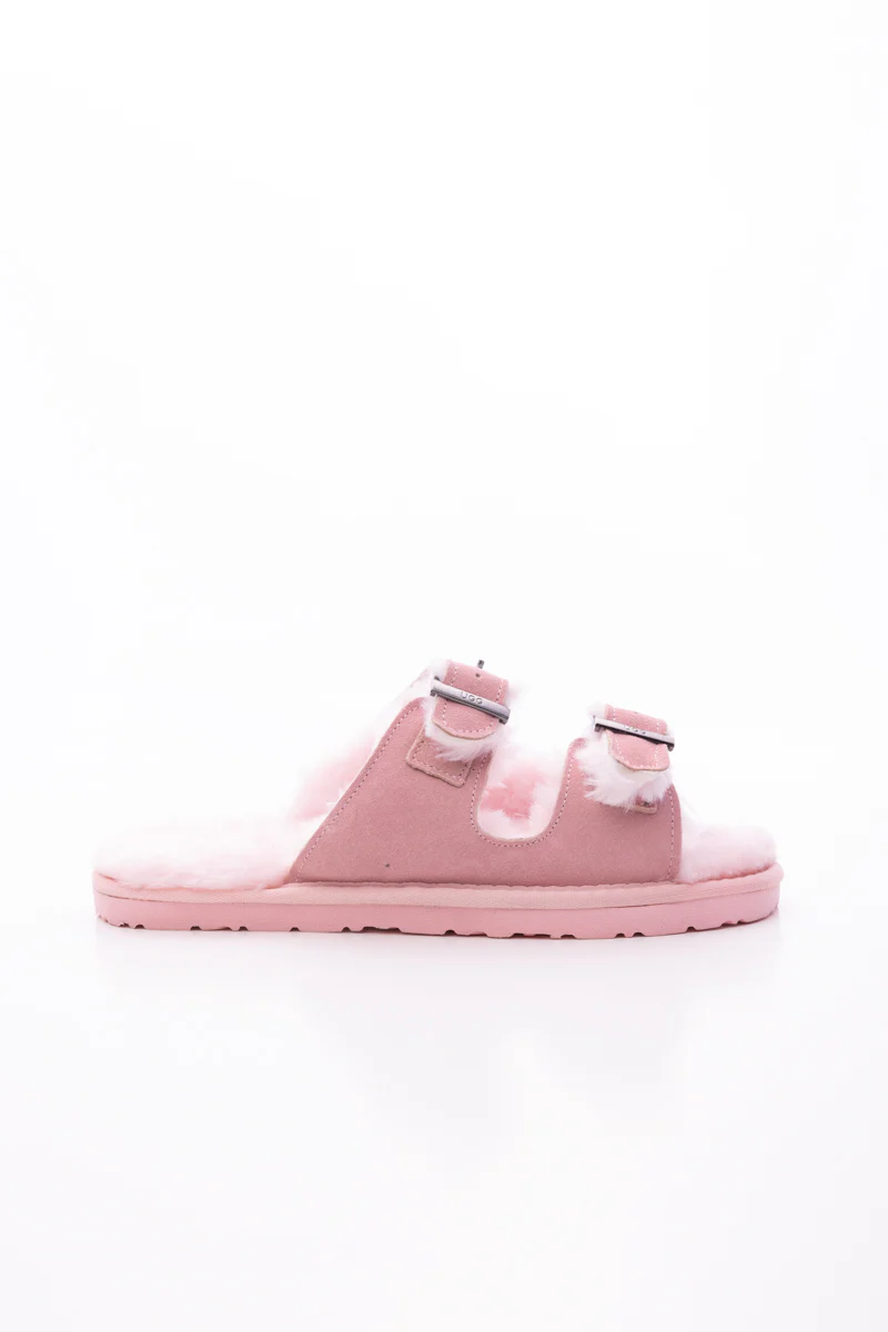 Smaibulun Ugg | Woolen Lined Double Strap Suede Sandal - Pink - Image 11