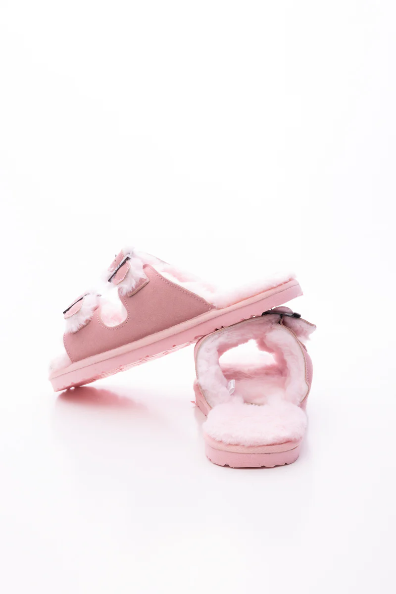 Smaibulun Ugg | Woolen Lined Double Strap Suede Sandal - Pink - Image 12