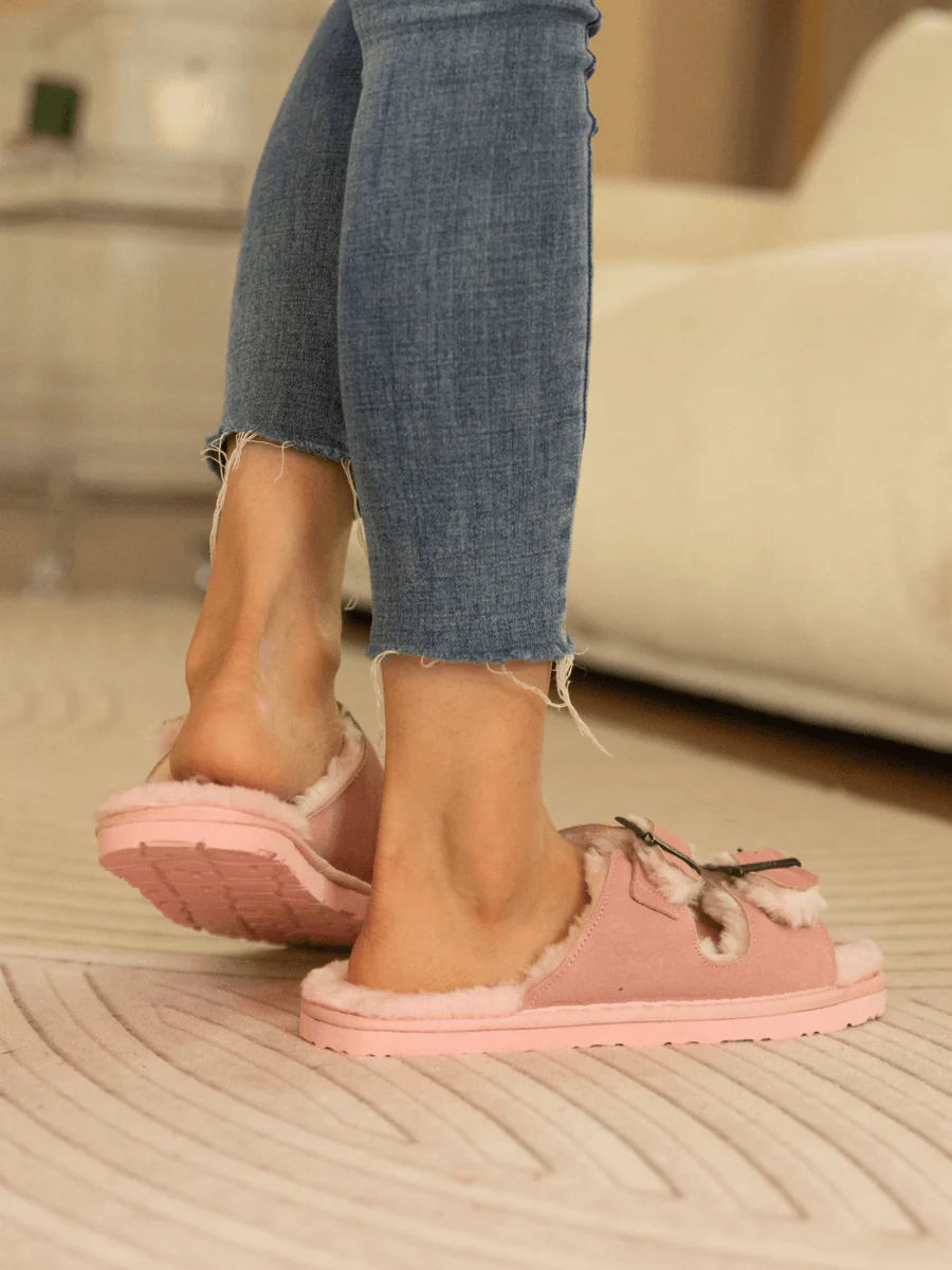 Smaibulun Ugg | Woolen Lined Double Strap Suede Sandal - Pink - Image 7