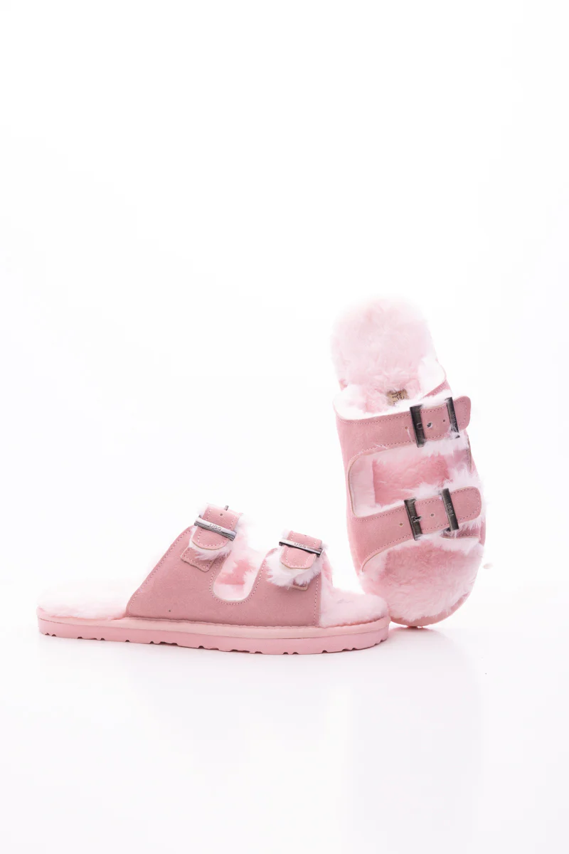 Smaibulun Ugg | Woolen Lined Double Strap Suede Sandal - Pink - Image 9