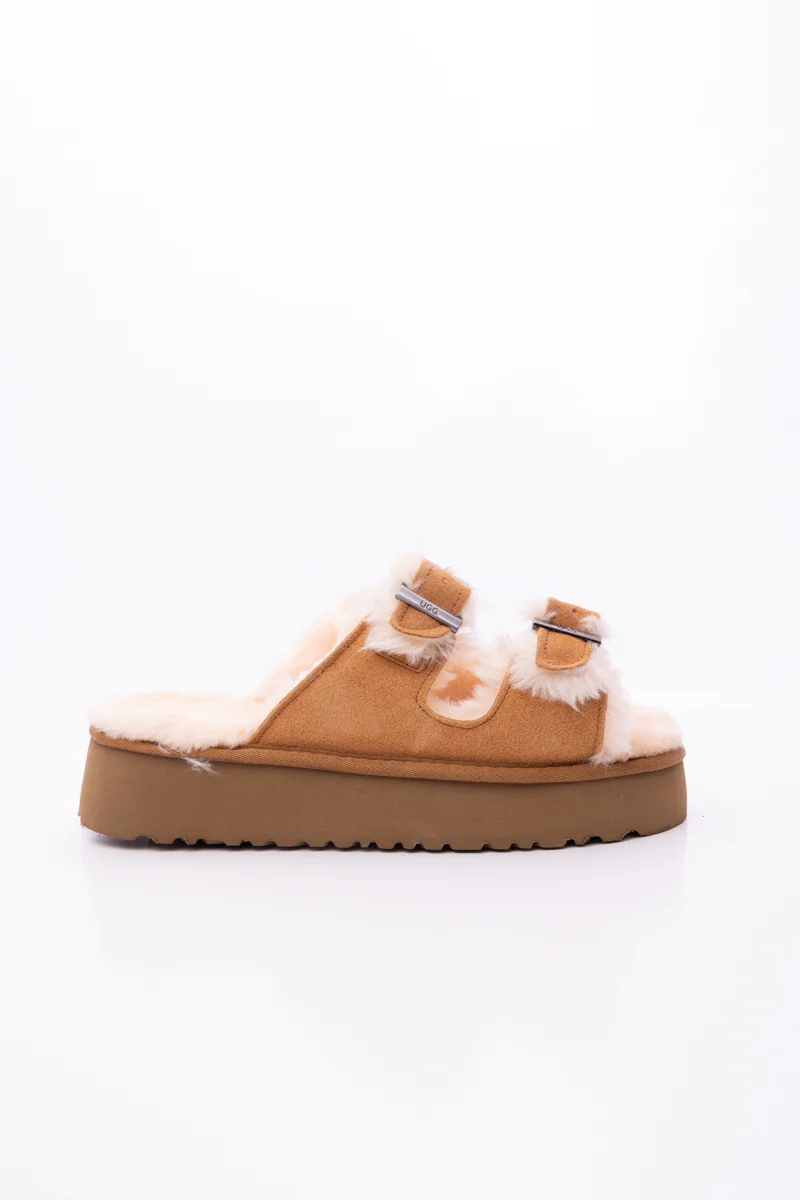 Smaibulun Ugg | Woolen Suede Double Strap Platform Sandal - Chestnut - Image 10