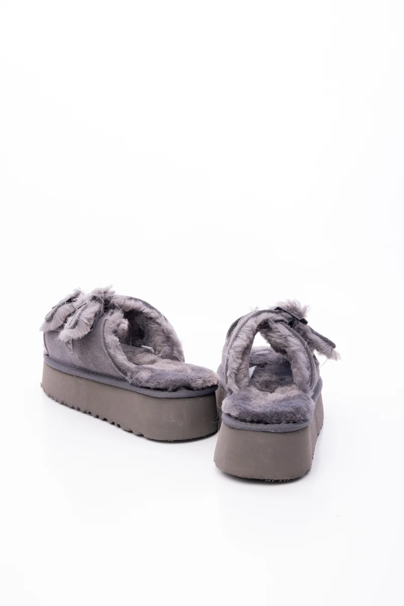 Smaibulun Ugg | Woolen Suede Double Strap Platform Sandal - Grey - Image 12