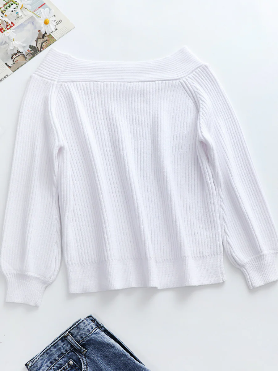 Smaibulun | White Bell-Sleeve Off-Shoulder Knit Sweater - Image 4