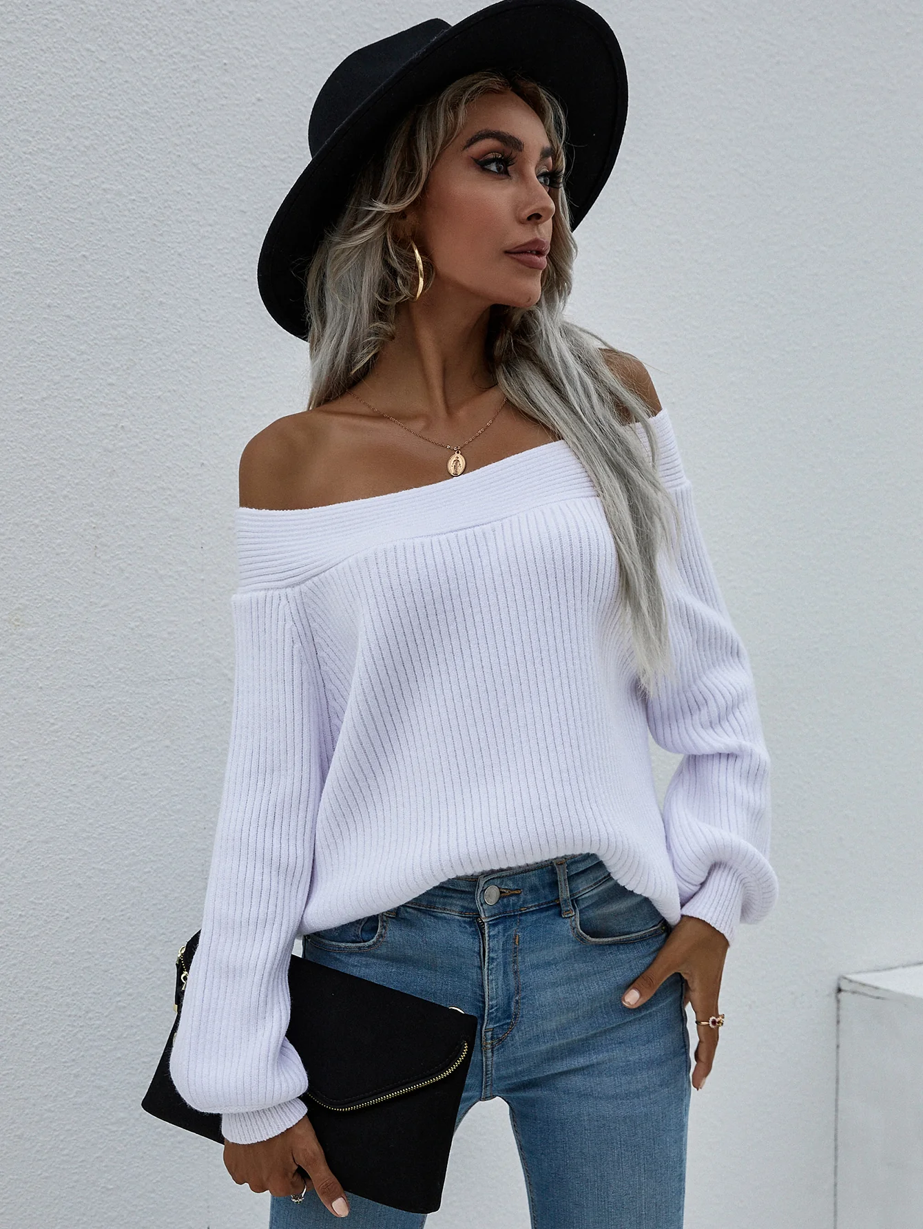 Smaibulun | White Bell-Sleeve Off-Shoulder Knit Sweater - Image 7