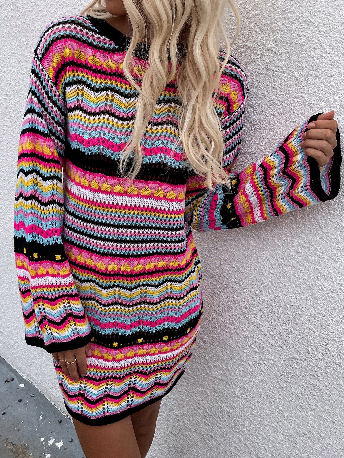 Smaibulun | Zig Zag Crochet Knit Dress - Black - Image 4
