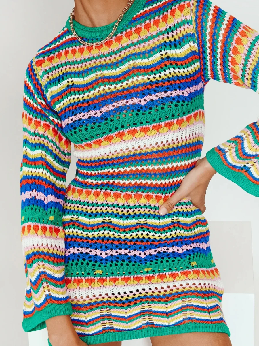 Smaibulun | Zig Zag Crochet Knit Dress - Green - Image 3