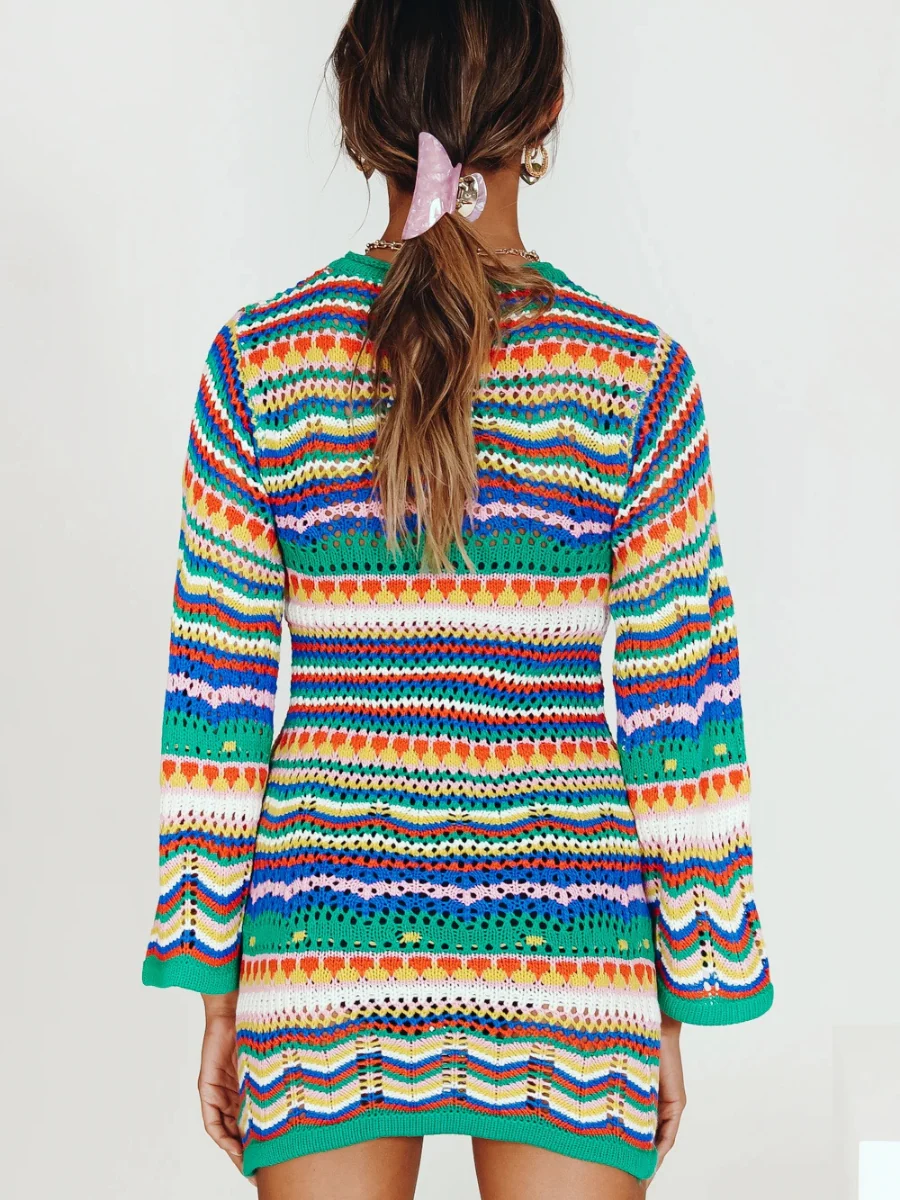 Smaibulun | Zig Zag Crochet Knit Dress - Green - Image 5