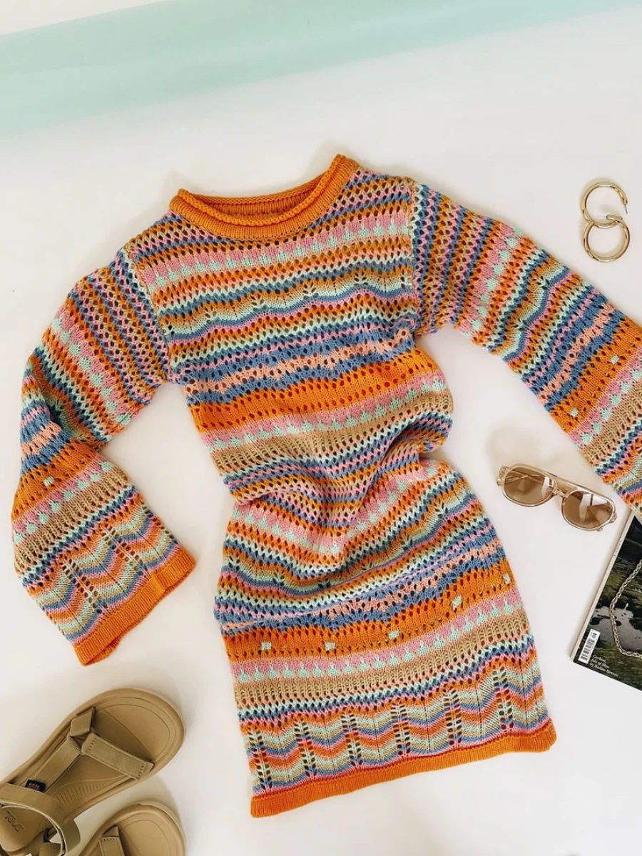 Smaibulun | Zig Zag Crochet Knit Dress - Orange - Image 7