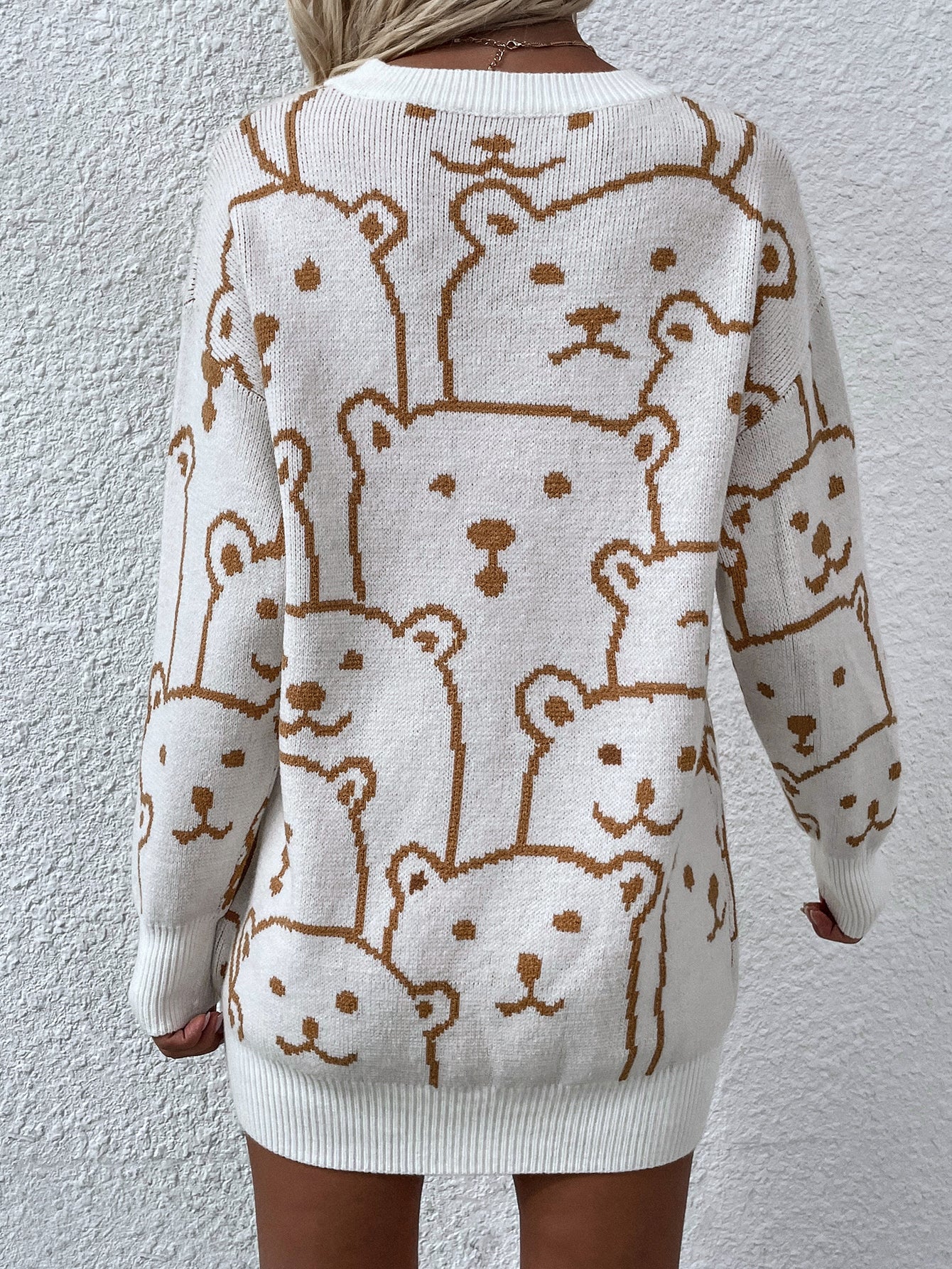 Smiley Polar Bear Knit Sweater Dress - White - Image 6