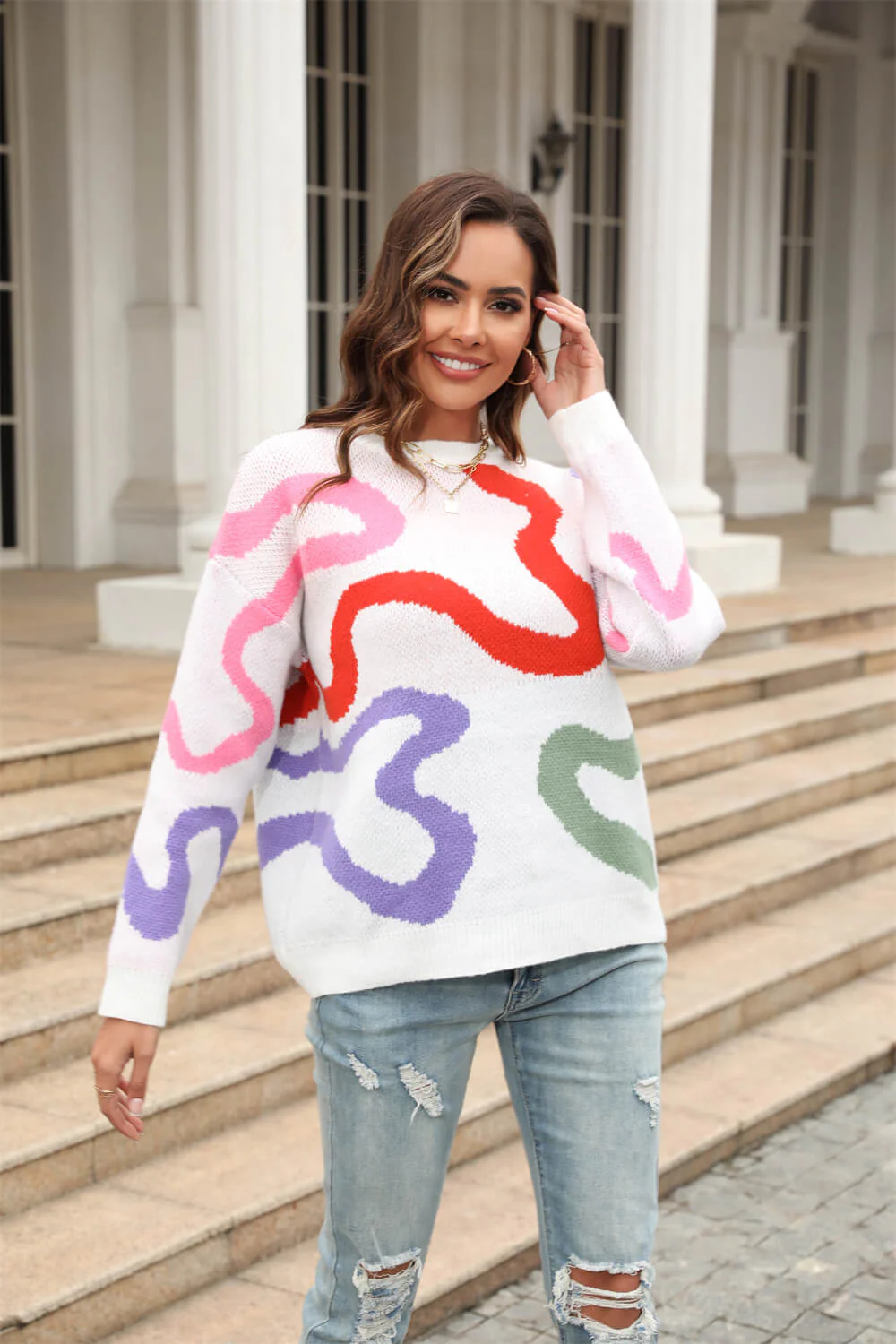 Snuggle Up Textured Swirl Knit Sweater - White - Image 3