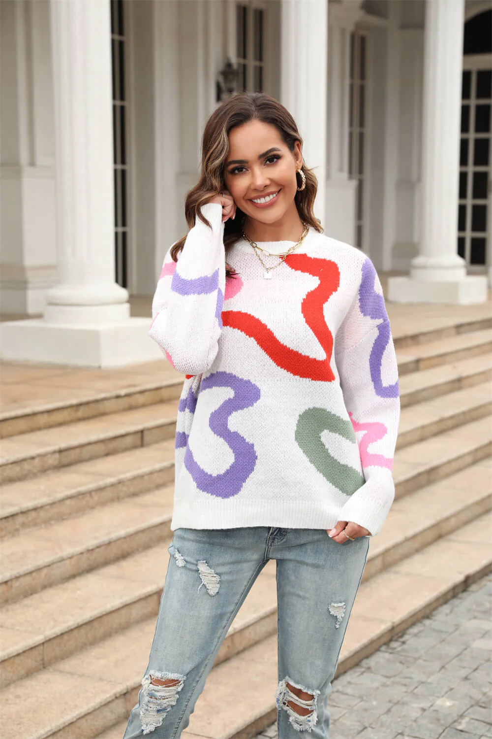 Snuggle Up Textured Swirl Knit Sweater - White - Image 4