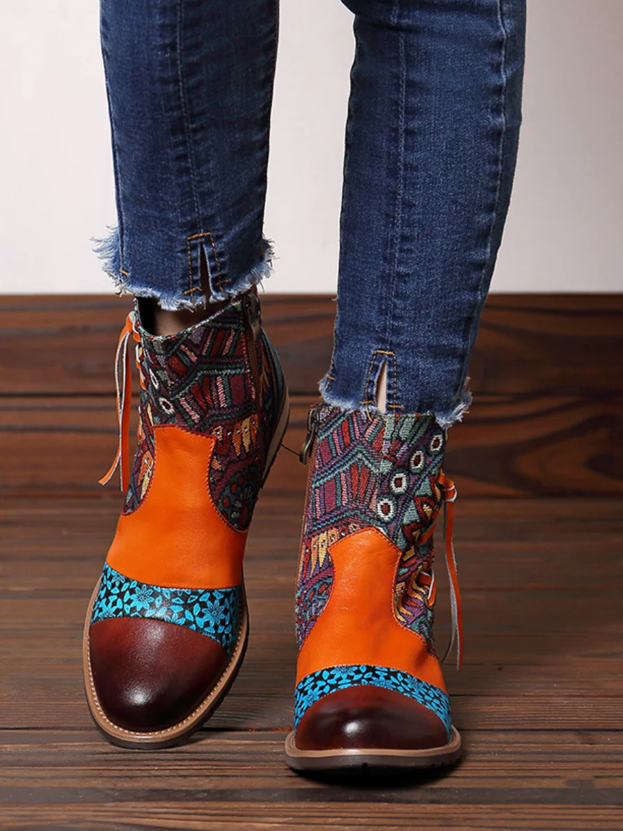 SOFFIA | Aboriginal Art Tassel Leather Ankle Boots - Image 5