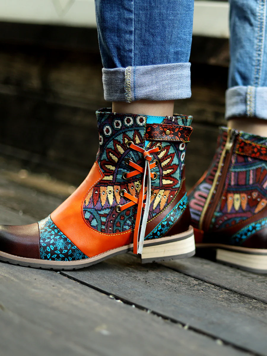 SOFFIA | Aboriginal Art Tassel Leather Ankle Boots - Image 6