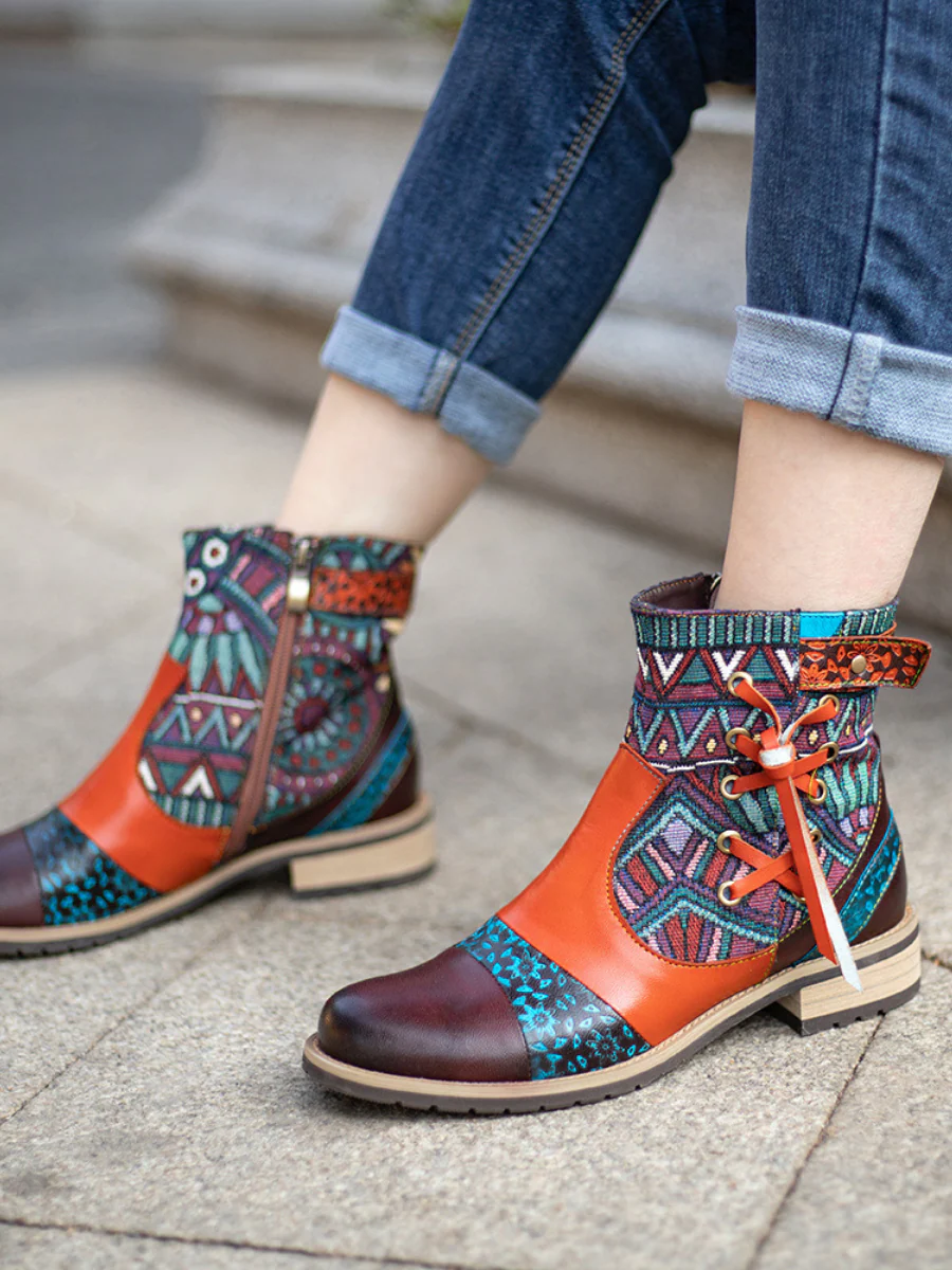 SOFFIA | Aboriginal Art Tassel Leather Ankle Boots - Image 7