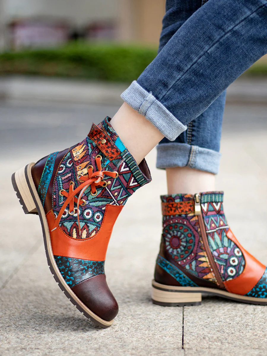 SOFFIA | Aboriginal Art Tassel Leather Ankle Boots - Image 8