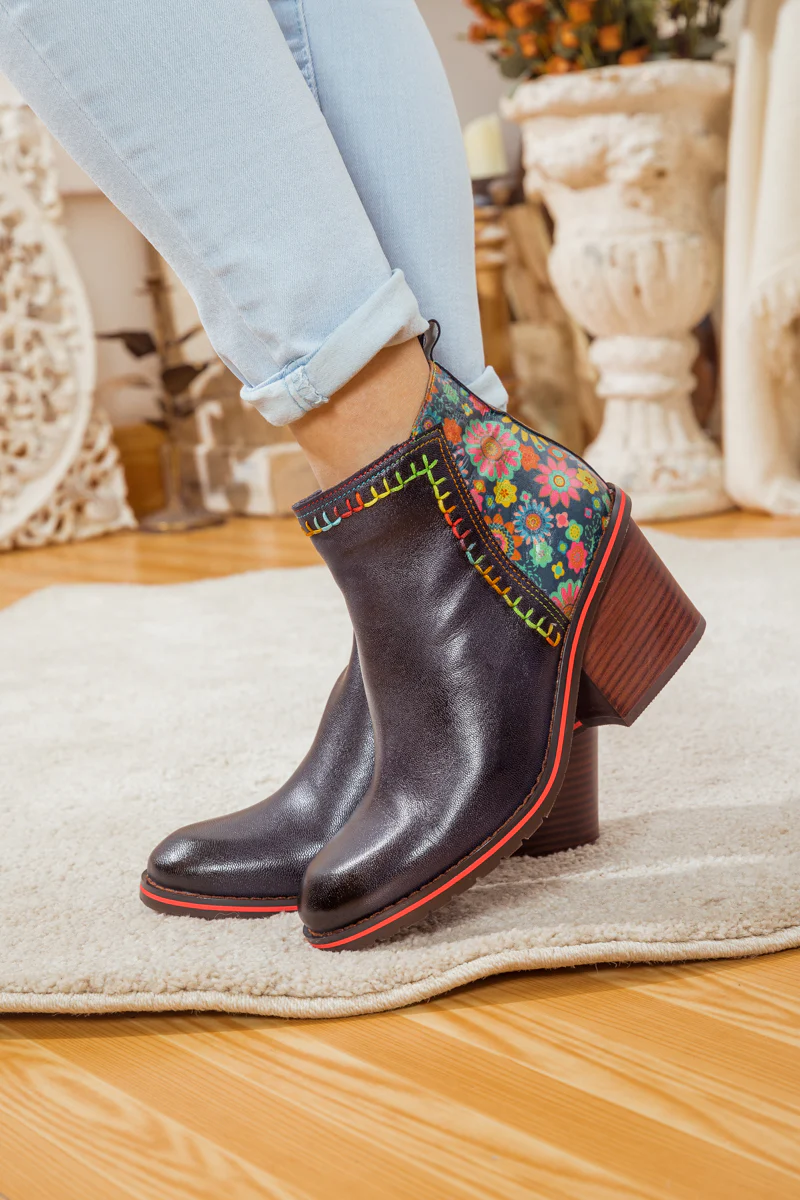SOFFIA | ABSTRACT BLOCK HEEL LEATHER ANKLE BOOT - Image 5