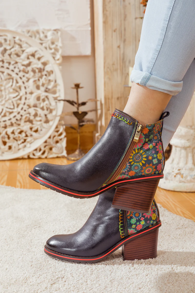 SOFFIA | ABSTRACT BLOCK HEEL LEATHER ANKLE BOOT - Image 6