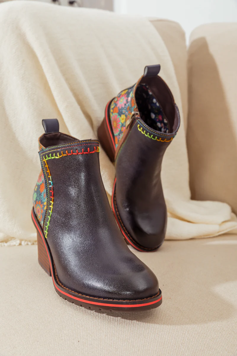 SOFFIA | ABSTRACT BLOCK HEEL LEATHER ANKLE BOOT - Image 7