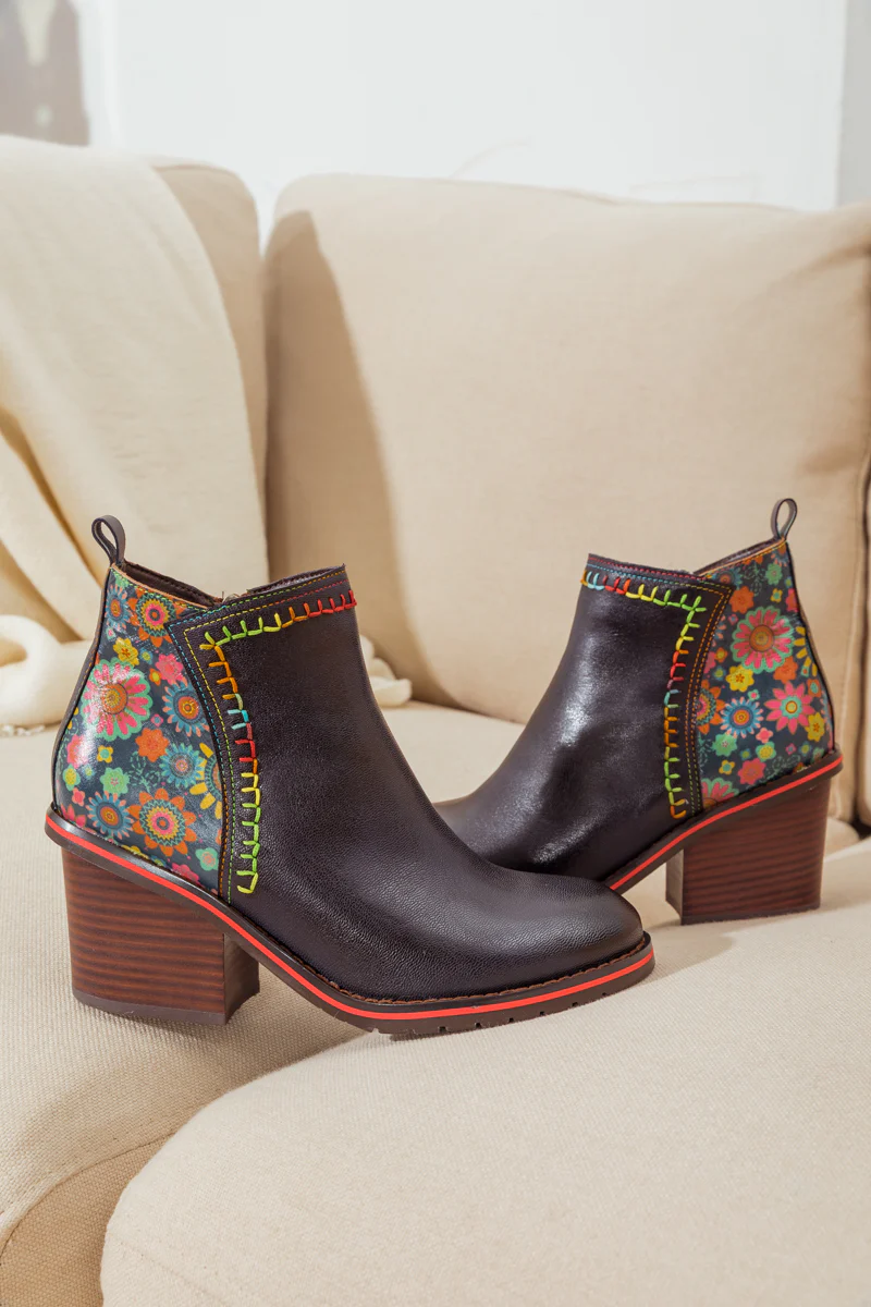 SOFFIA | ABSTRACT BLOCK HEEL LEATHER ANKLE BOOT - Image 8