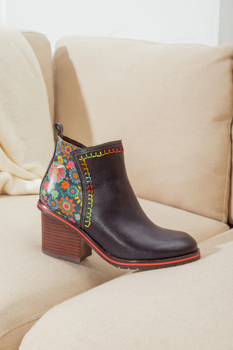 SOFFIA | ABSTRACT BLOCK HEEL LEATHER ANKLE BOOT - Image 9