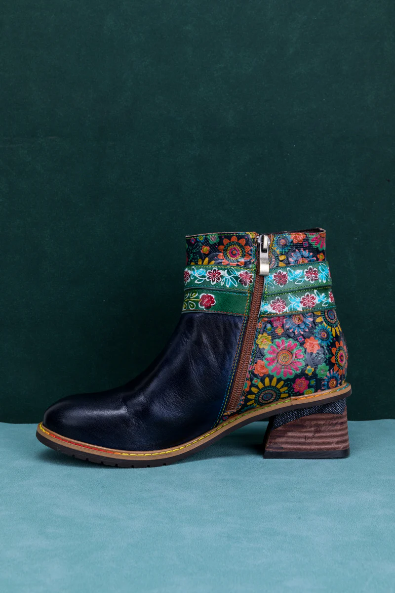 SOFFIA | ABSTRACT FLORAL STRAP LEATHER ANKLE BOOT - Image 10