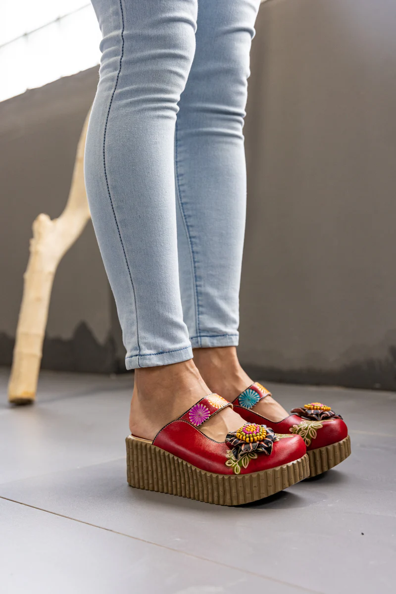 Soffia | Akia Floral Embellished Leather Platform Clog - Image 6