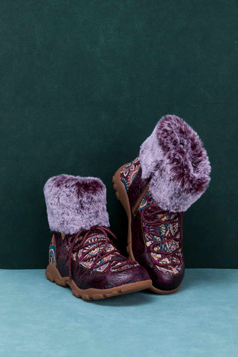 SOFFIA | ANKLE FUR LACE UP LEATHER COMBAT BOOT - Image 10