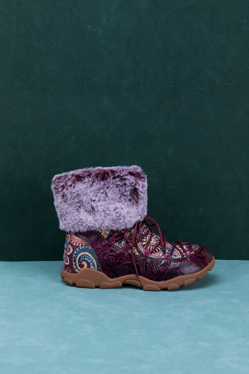 SOFFIA | ANKLE FUR LACE UP LEATHER COMBAT BOOT - Image 11