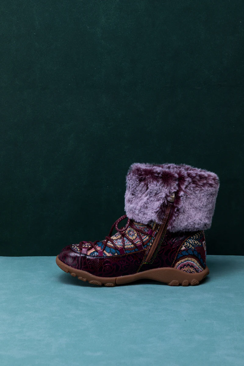 SOFFIA | ANKLE FUR LACE UP LEATHER COMBAT BOOT - Image 12