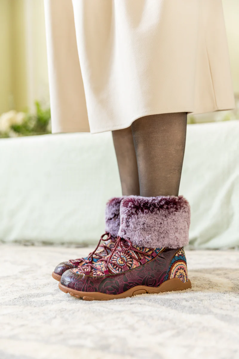 SOFFIA | ANKLE FUR LACE UP LEATHER COMBAT BOOT - Image 3