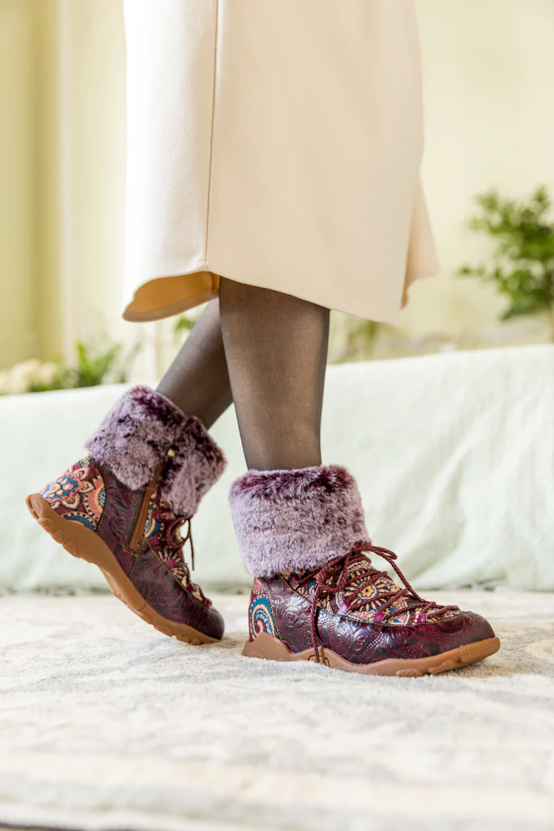 SOFFIA | ANKLE FUR LACE UP LEATHER COMBAT BOOT - Image 4