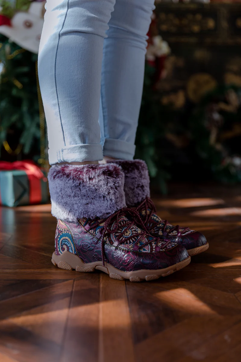 SOFFIA | ANKLE FUR LACE UP LEATHER COMBAT BOOT - Image 5