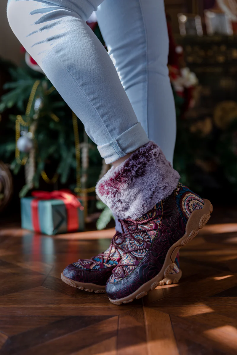 SOFFIA | ANKLE FUR LACE UP LEATHER COMBAT BOOT - Image 6