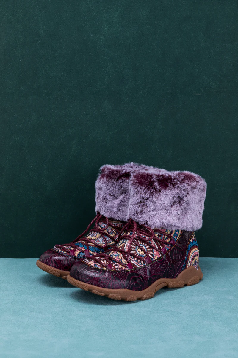 SOFFIA | ANKLE FUR LACE UP LEATHER COMBAT BOOT - Image 9