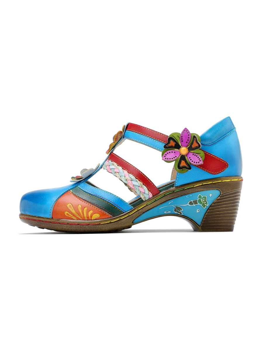 SOFFIA | Genuine Leather Applique Floral Craft Cut-Out Leather Sandals - Image 10