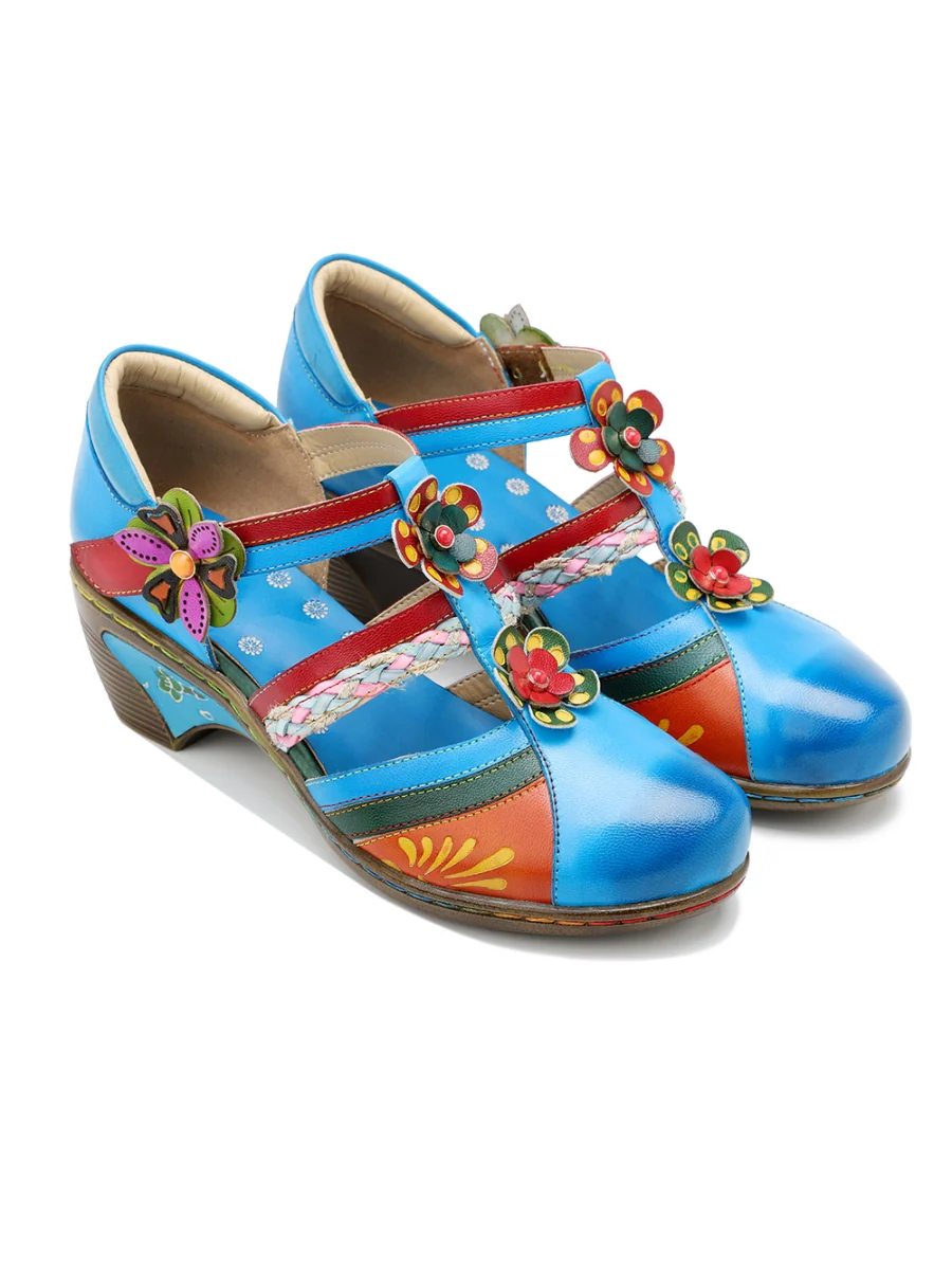 SOFFIA | Genuine Leather Applique Floral Craft Cut-Out Leather Sandals - Image 6