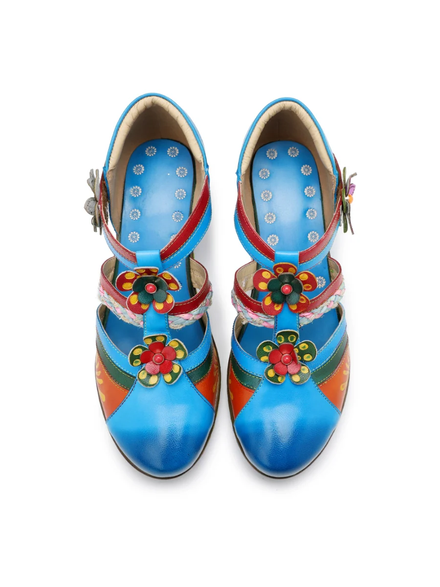 SOFFIA | Genuine Leather Applique Floral Craft Cut-Out Leather Sandals - Image 7