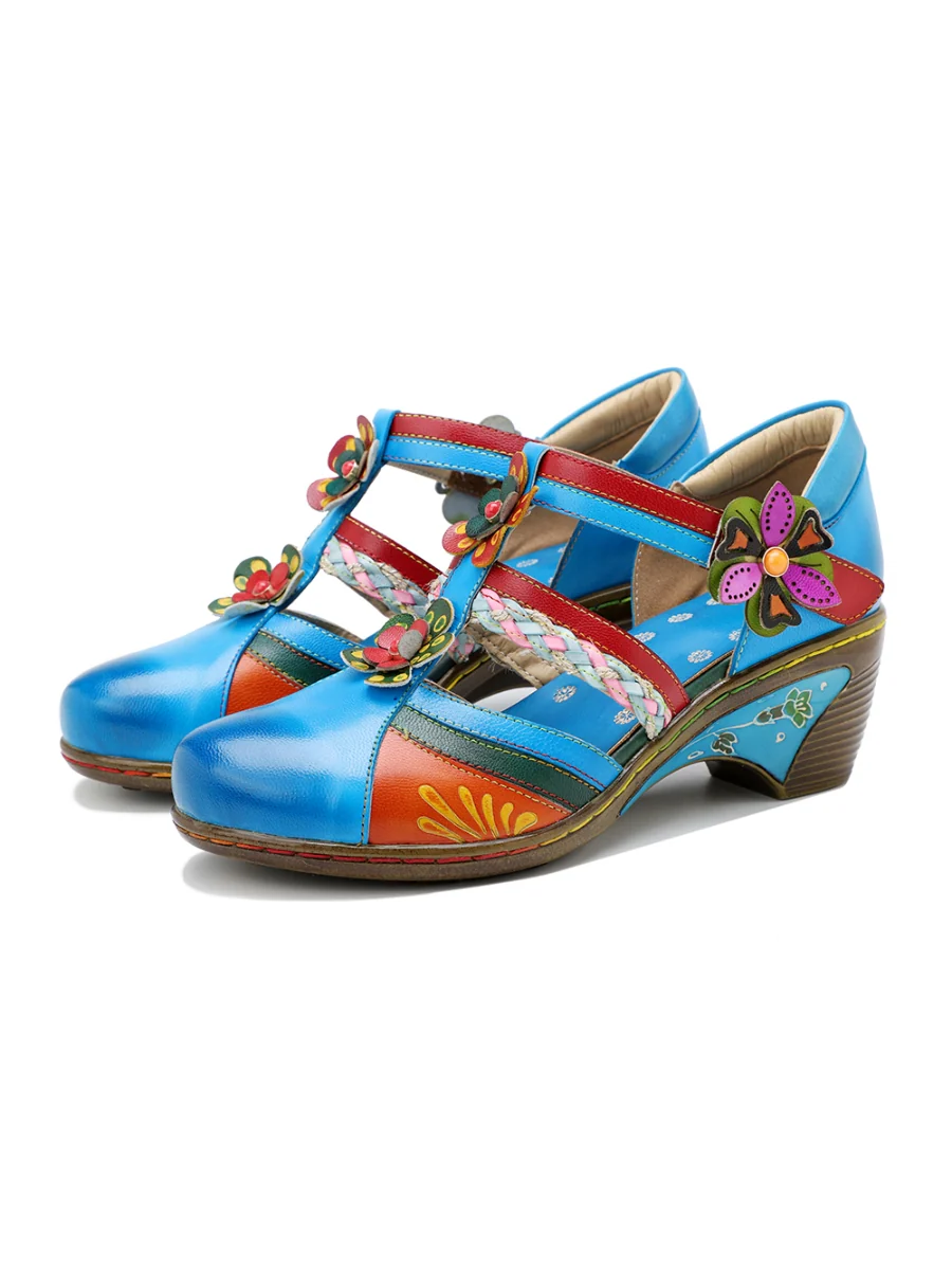 SOFFIA | Genuine Leather Applique Floral Craft Cut-Out Leather Sandals - Image 8