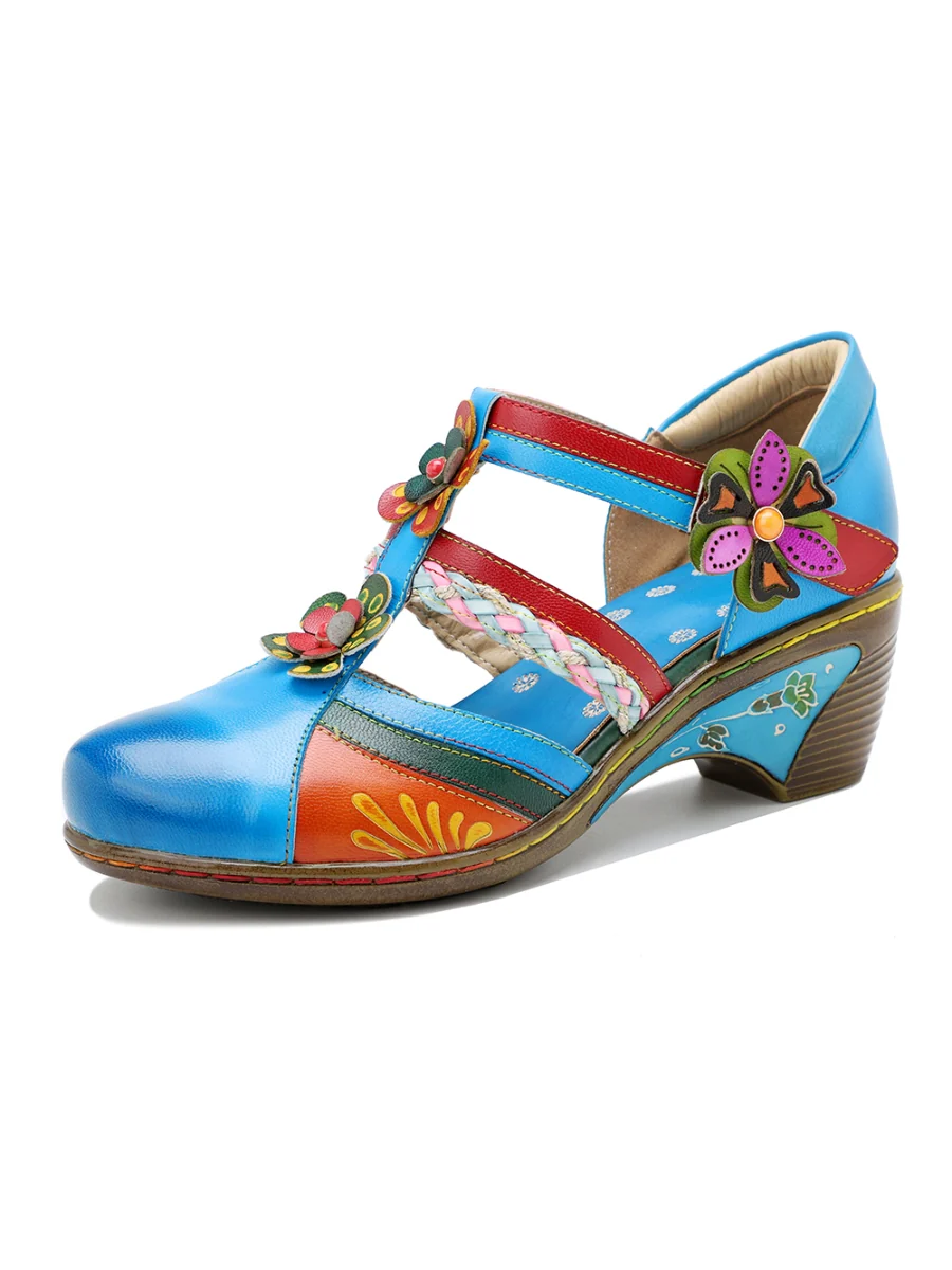 SOFFIA | Genuine Leather Applique Floral Craft Cut-Out Leather Sandals - Image 9