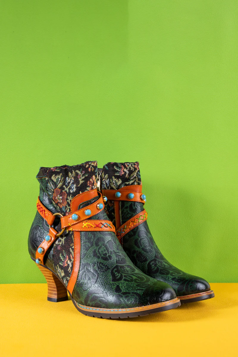Soffia | Arden Vintage Rose Embossed Leather Ankle Bootie - Image 10