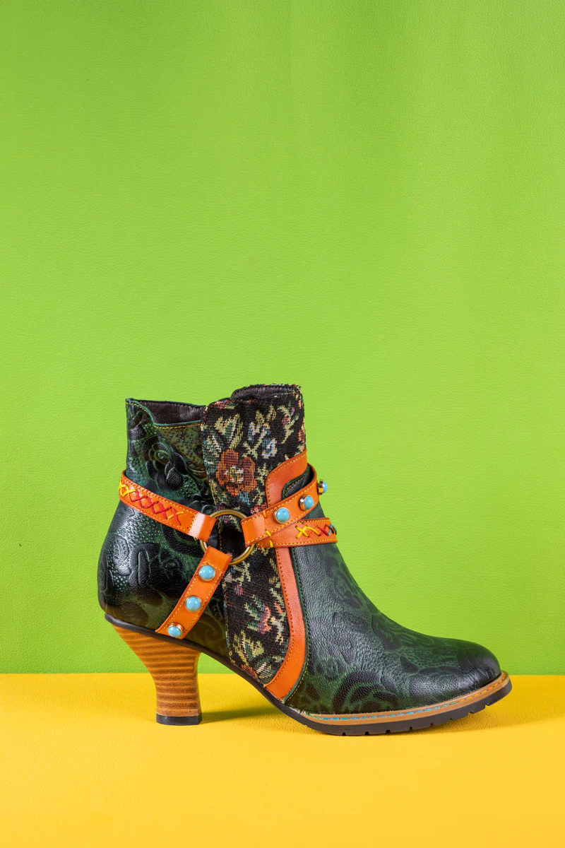 Soffia | Arden Vintage Rose Embossed Leather Ankle Bootie - Image 11