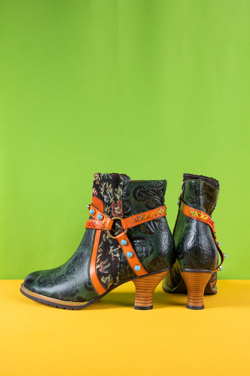 Soffia | Arden Vintage Rose Embossed Leather Ankle Bootie - Image 12